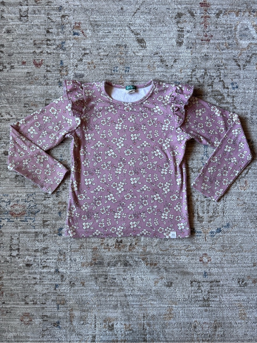 Little Road Co Girls' Floral Ruffle Long-Sleeve Top - Dusty Rose
